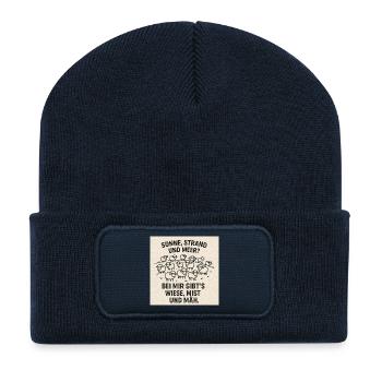 Wiese statt Strand Schafhumor - Recycelte Patch Beanie - French Navy - Vorne