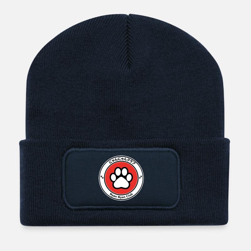 Niedliche Katzenpfote Nyan Logo Design - Recycelte Patch Beanie - French Navy