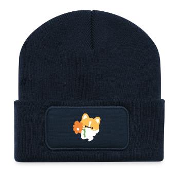 Corgi romantique - Beanie recyclé à patch - bleu marine - Devant
