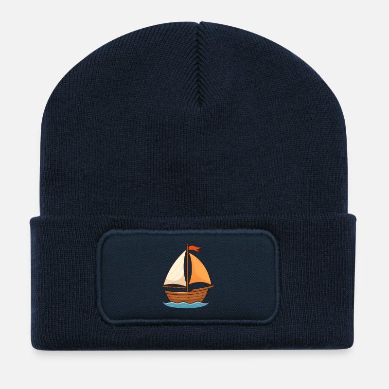 Maritimt sejlskib akvarel design - Recycled Patch Beanie - navy