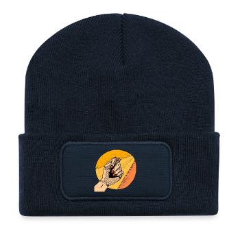 Mouvement puissant de la main au design rétro - Beanie recyclé à patch - bleu marine - Devant
