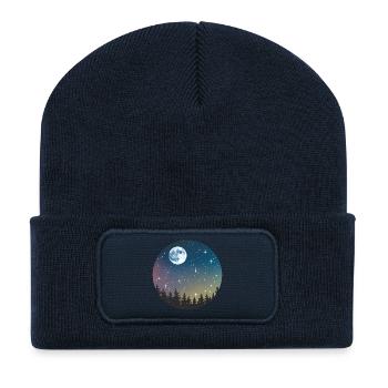 Himmlisches Nachtwaldmuster - Recycelte Patch Beanie - French Navy - Vorne