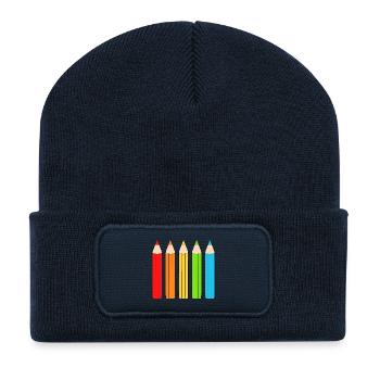 Vibrant Colour Pencil Array Design - Recycled Patch Beanie - french navy - Front