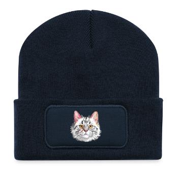 Realistische Katzenporträt-Illustration - Recycelte Patch Beanie - French Navy - Vorne