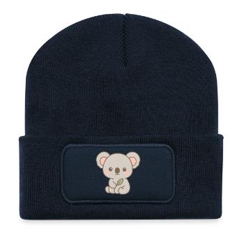 Mignon design d’ours koala avec des feuilles - Beanie recyclé à patch - bleu marine - Devant