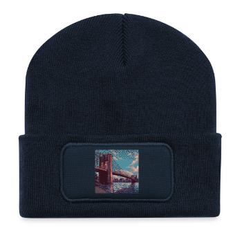 New York Brooklyn Bridge Panorama - Recycelte Patch Beanie - French Navy - Vorne