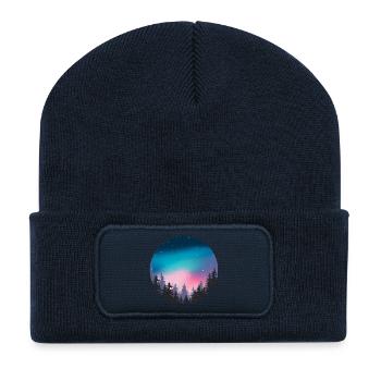 Night Sky Aurora Forest Landscape - Recycled Patch Beanie - french navy - Front