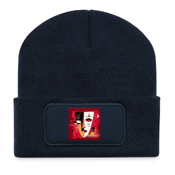 Portrait Abstrait Moderne en Rouge et Noir - Beanie recyclé à patch - bleu marine - Devant