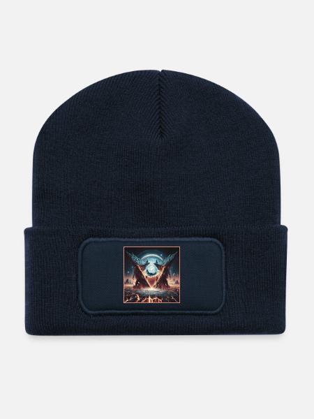 Epischer kosmischer Riss mit Drachenbergen - Recycelte Patch Beanie - French Navy