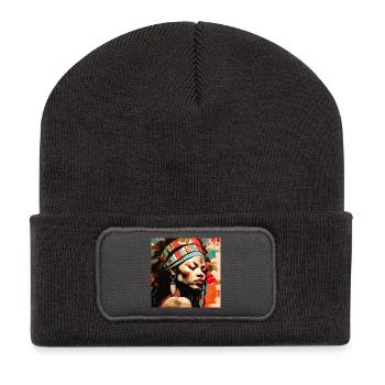 Portrait Afro Tribal Art Design - Beanie recyclé à patch - charbon - Devant