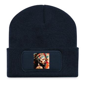 Portrait Afro Tribal Art Design - Recycled Patch Beanie - french navy - Front