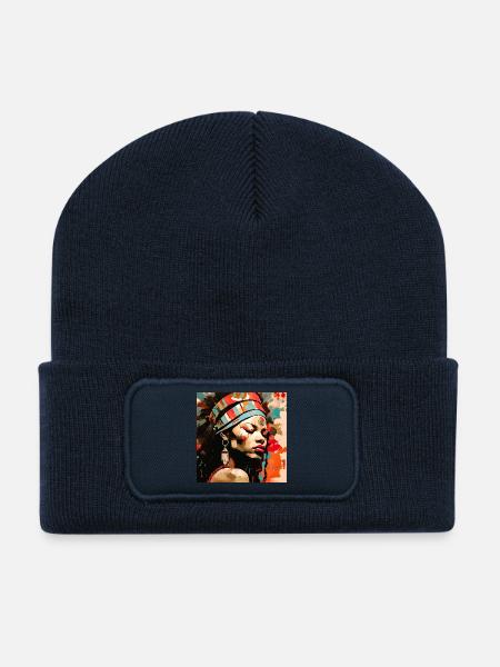 Porträt Afro Stammeskunst Design - Recycelte Patch Beanie - French Navy