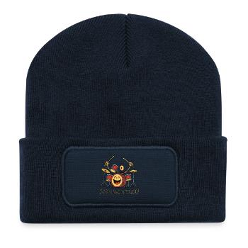 Fröhliches Schlagzeug Motiv mit Text - Recycelte Patch Beanie - French Navy - Vorne