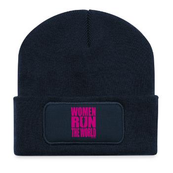 WOMEN RUN THE WORLD - Rosa Damenläufer-Design - Recycelte Patch Beanie - French Navy - Vorne