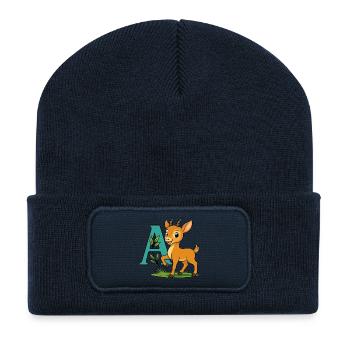 Kindliche Antilope mit dem Buchstaben A - Recycelte Patch Beanie - French Navy - Vorne