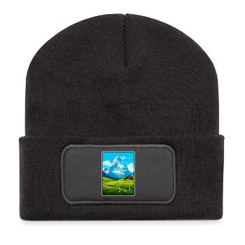 Eiger Switzerland Mountain Landscape Illustration - Recycled Patch Beanie - dark grey - Front
