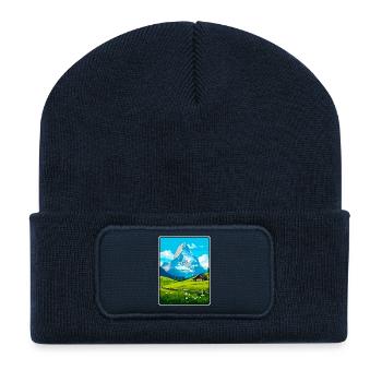 Eiger, Suisse, Montagne, paysage, Illustration - Beanie recyclé à patch - bleu marine - Devant