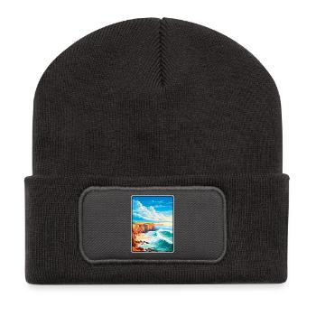 Nazaré Portugal Küstenklippen Szene - Recycelte Patch Beanie - Dunkelgrau - Vorne
