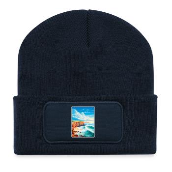 Nazare Portugal Coastal Cliffs Scene - Recycled Patch Beanie - french navy - Front