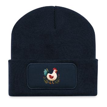 Rustic Chicken Illustrated Floral - Recycled Patch Beanie - french navy - Front