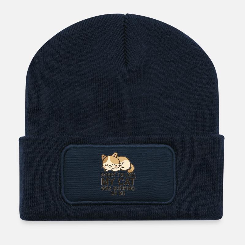 Verspätungs-Jeu mit süßem Kätzchen - Recycelte Patch Beanie - French Navy