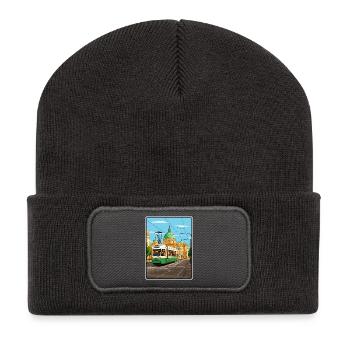 Sofia Bulgaria Historic Tramway Elegant Cityscape - Recycled Patch Beanie - dark grey - Front