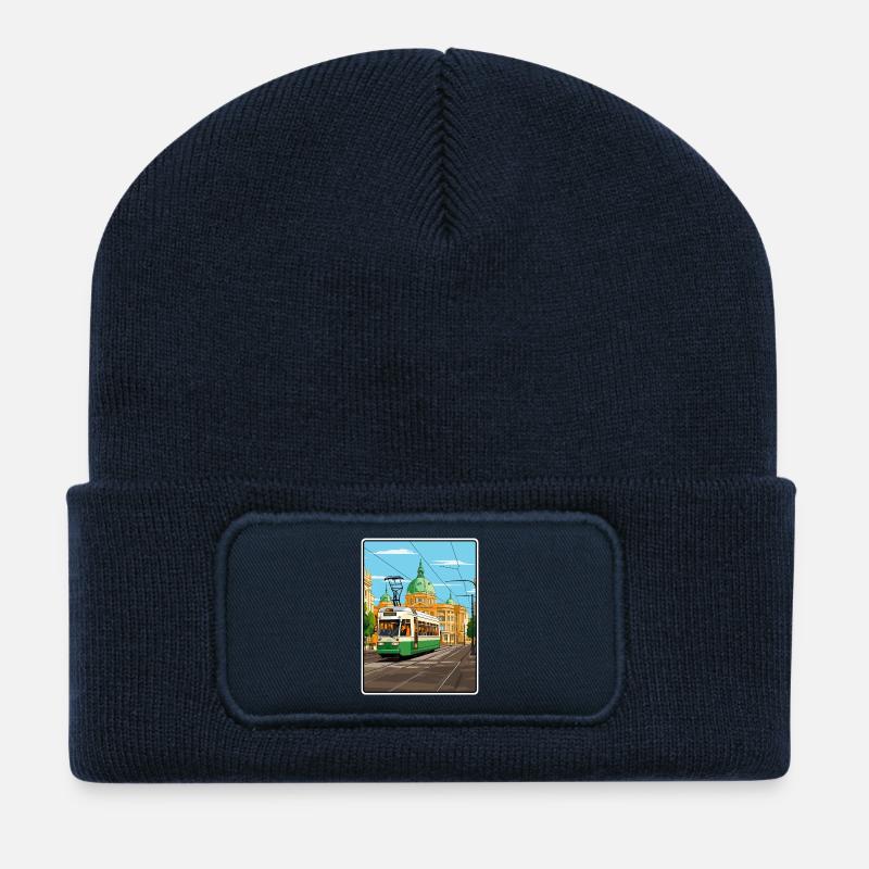 Sofia Bulgaria Historic Tramway Elegant Cityscape - Recycled Patch Beanie - french navy