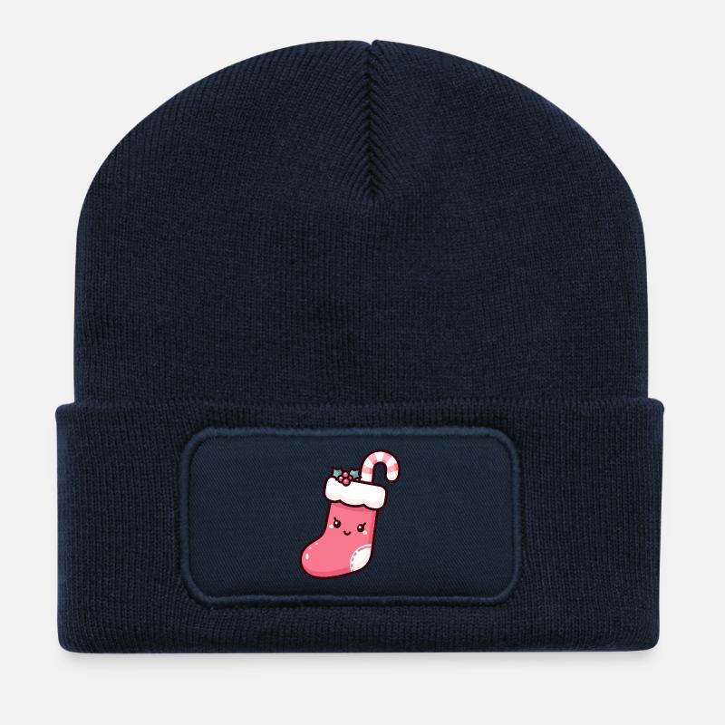 Festliche Weihnachtsstrumpf Illustration - Recycelte Patch Beanie - French Navy