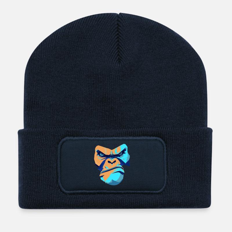 Ungezähmeter Gorilla  Blau Frontdruck - Recycelte Patch Beanie - French Navy