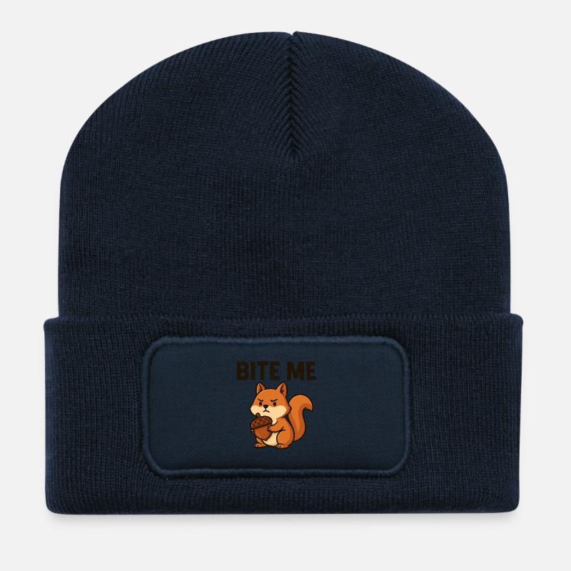 Artsy Squirrel with Bold Message - Recycelte Patch Beanie - French Navy