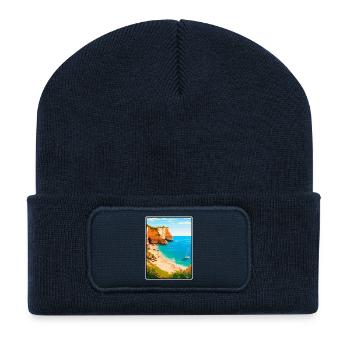 Algarve Portugal Vintage-Reiseplakat Stadtlandschaft - Recycelte Patch Beanie - French Navy - Vorne