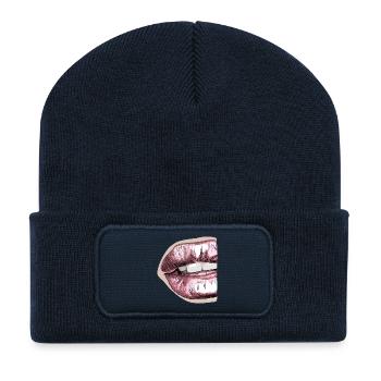 Expressive lip art in pastel colors - Recycled Patch Beanie - french navy - Front