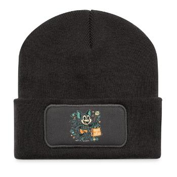 Chauve-souris mignonne d'Halloween avec un sac de friandises - Beanie recyclé à patch - charbon - Devant