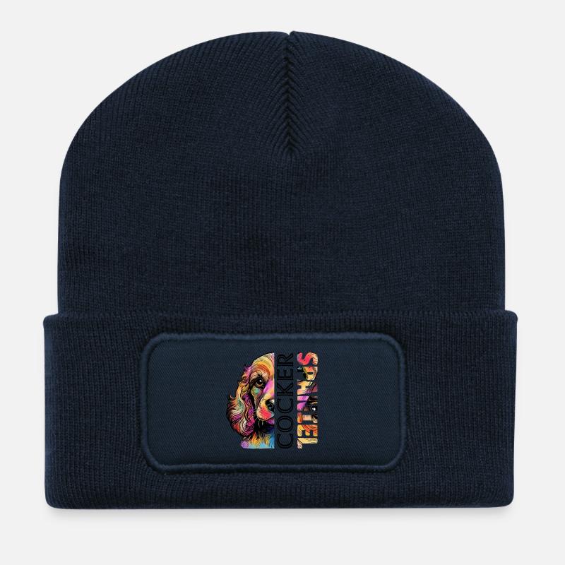 Farbenfroher Cocker Spaniel - Recycelte Patch Beanie - French Navy