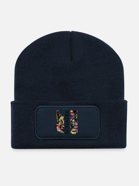 Bunter  Schäferhund - Recycelte Patch Beanie - French Navy