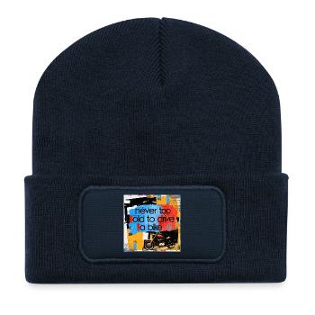 Lebensmotto mit Motorradkunst - Recycelte Patch Beanie - French Navy - Vorne