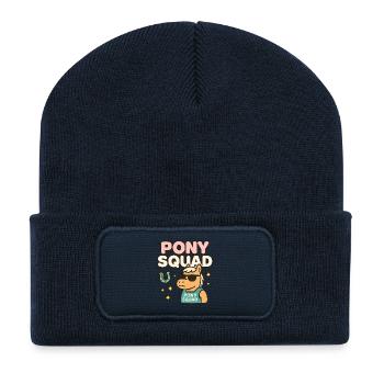 Pony Squad Cartoon Design mit Coolness - Recycelte Patch Beanie - French Navy - Vorne