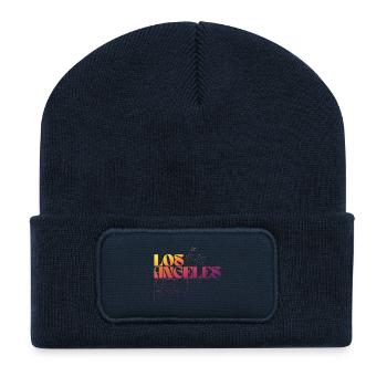 Conception vibrante du paysage urbain de Los Angeles - Beanie recyclé à patch - bleu marine - Devant