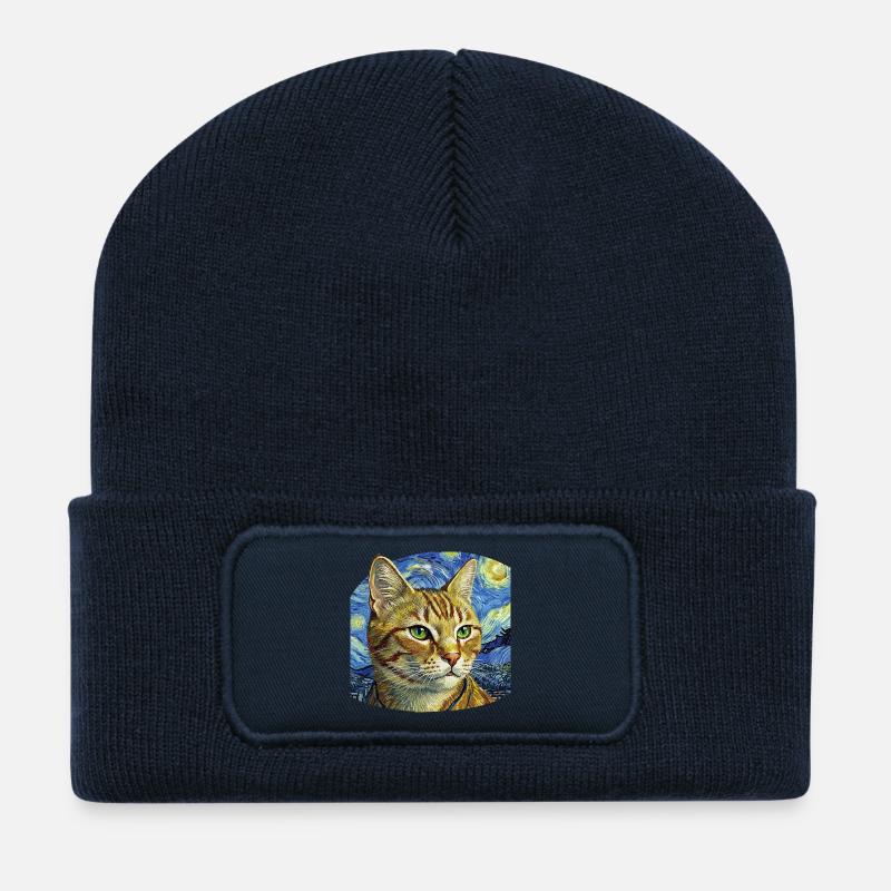 Lustige Katze im Sternennacht-Design - Recycelte Patch Beanie - French Navy