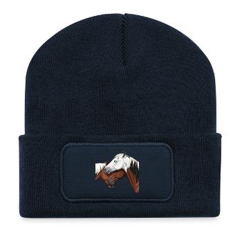 Impression de cheval élégant - Beanie recyclé à patch - bleu marine - Devant