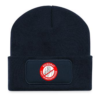 Colonne vertébrale au lieu de manger des saucisses ! COULEURS de bande dessinée - Beanie recyclé à patch - bleu marine - Devant