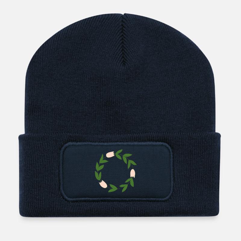 Eleganter Blumenkranz mit zarten Blüten - Recycelte Patch Beanie - French Navy