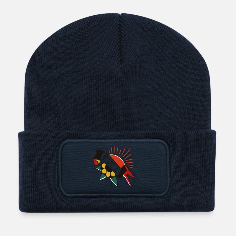 Tattoo Sonne mit Banner – Oldschool Design - Recycelte Patch Beanie - French Navy