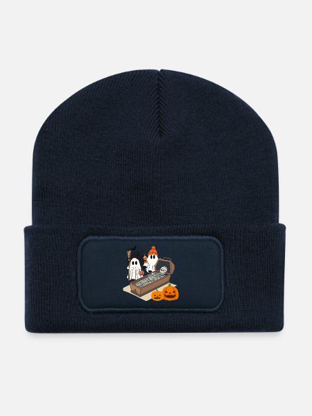 Gruselige Halloween-Geister und Skelett-Design - Recycelte Patch Beanie - French Navy