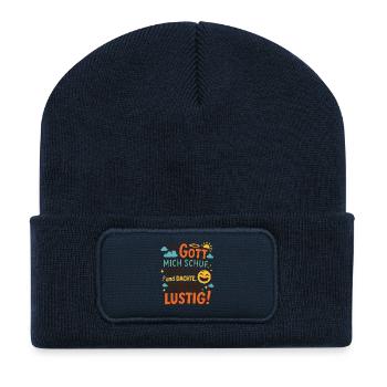 Dictons drôles Quand Dieu m'a créé - Beanie recyclé à patch - bleu marine - Devant