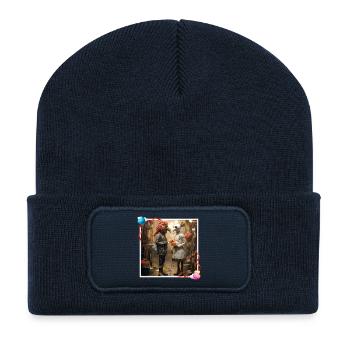 Verliebte Pärchen Antrag Vogelmasken Blumenladen - Recycelte Patch Beanie - French Navy - Vorne