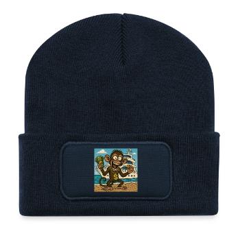Singe humoristique avec de l’argent et un yacht - Beanie recyclé à patch - bleu marine - Devant