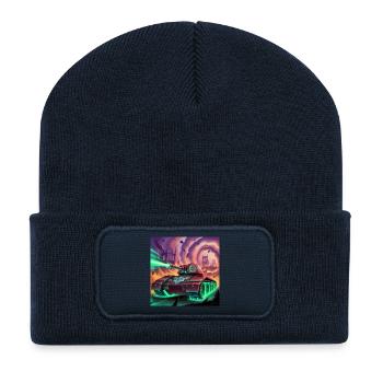 Char de combat futuriste dans une ville déchirée par la guerre - Beanie recyclé à patch - bleu marine - Devant