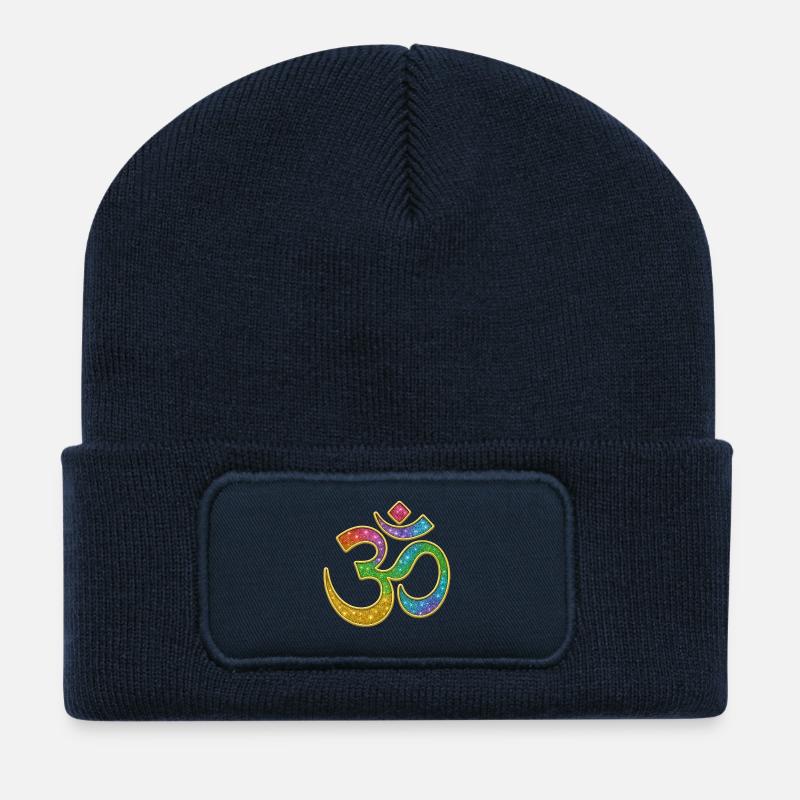 Regenbogen Om Symbol im Glitter-Design - Recycelte Patch Beanie - French Navy