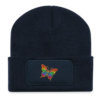 Farbiger Glitzer-Schmetterling - Recycelte Patch Beanie - French Navy - Vorne